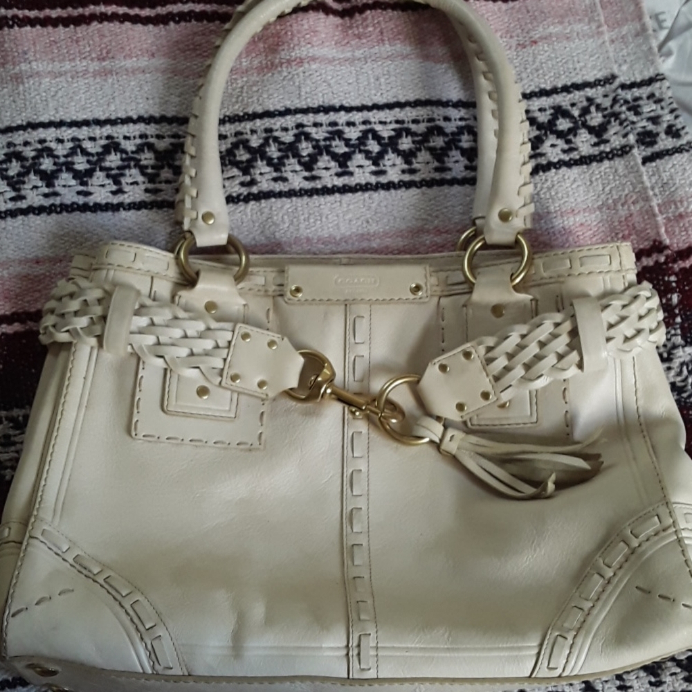 Cream detailed coach purse gold detailing